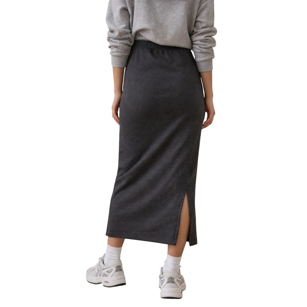 Tna Cozy Fleece Charcoal Maxi Midi‎ Pencil Skirt Back Slit Elastic Waist L